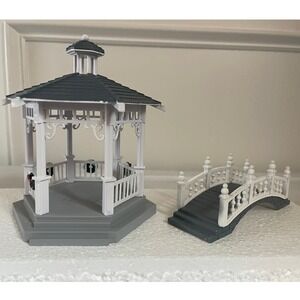 Lemax Village Collection Gazebo and Footbridge Set of 2 White Grey Christmas